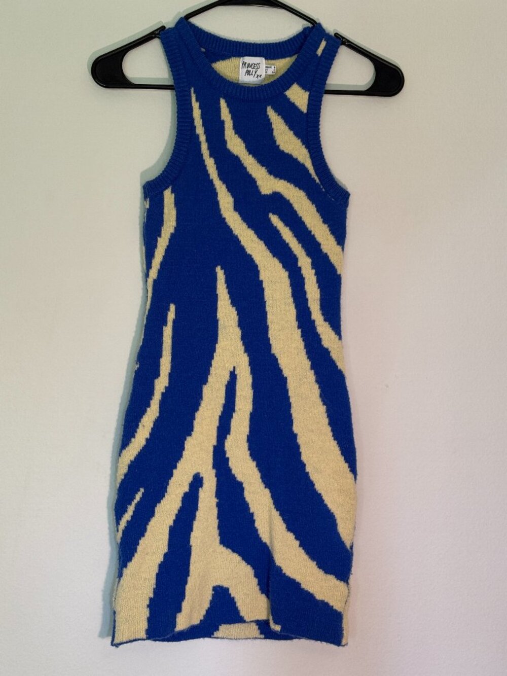 Princess Polly Felicity Women's Cream and Blue Sweater Dress Zebra Stripes